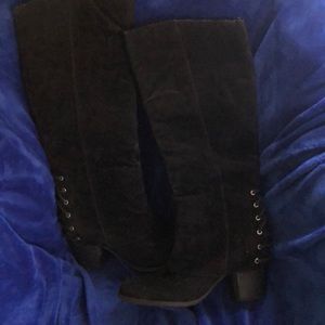 Fergalicious by Fergie black Suede knee lace up Boot 10